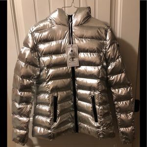 Womens Champion Puffer Jacket Silver M